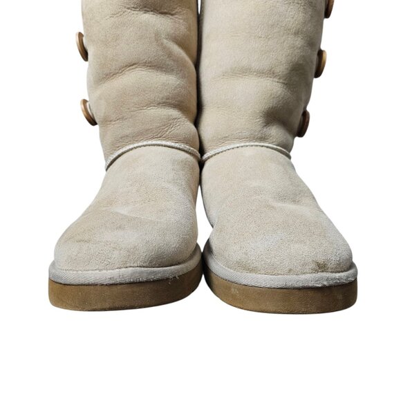 UGG Bailey Button Triplet II Tall Sheepskin Shearling Suede Wool Sand Boots - Picture 6 of 16
